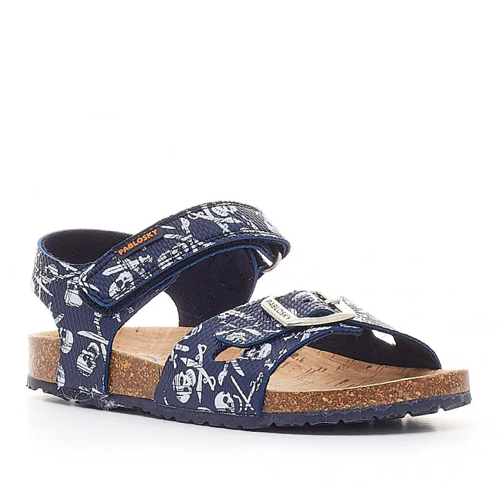 sandalias Pablosky tipo bio azules con estampado pirata