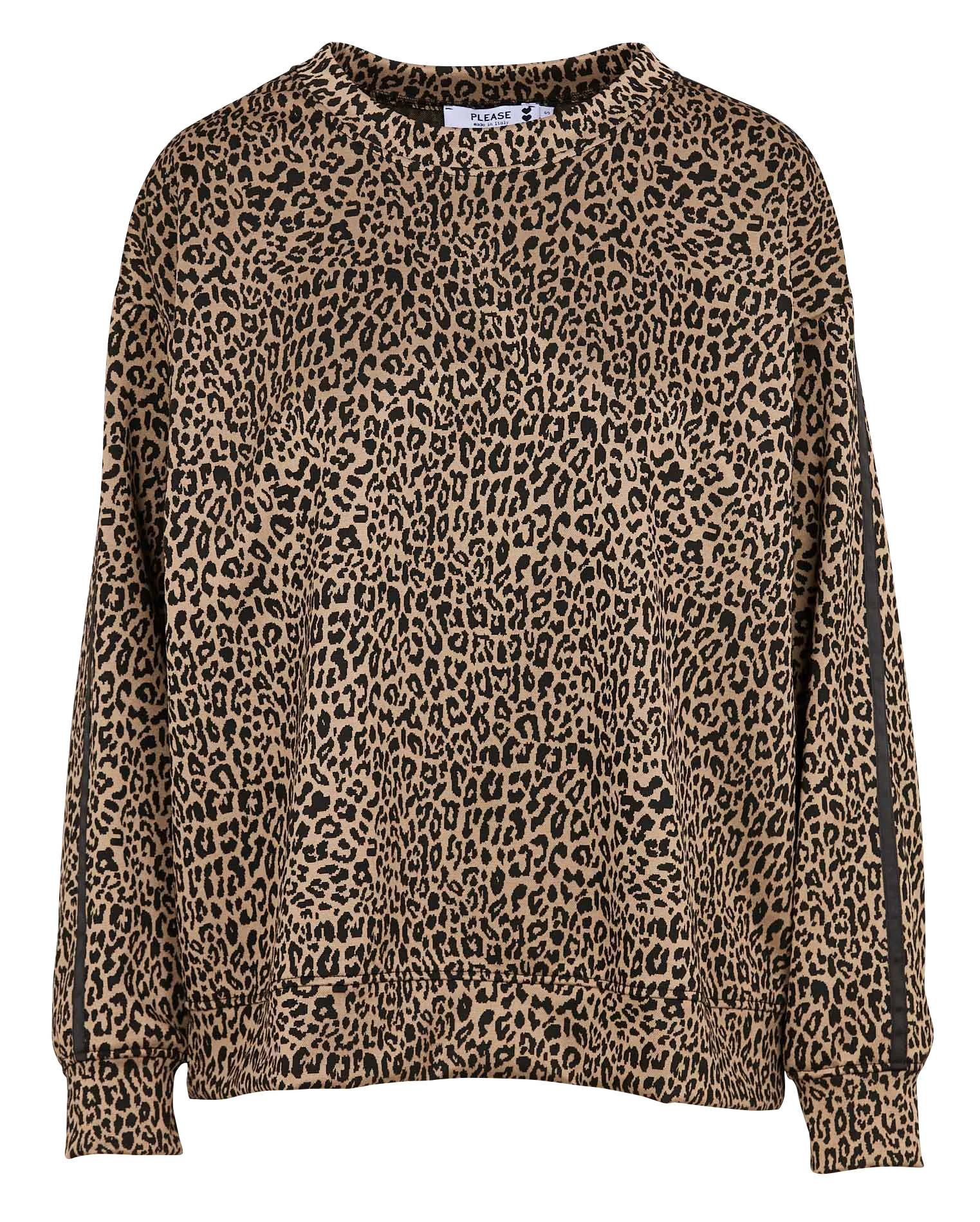 Sudadera cuello redondo con estampado de leopardo en beige