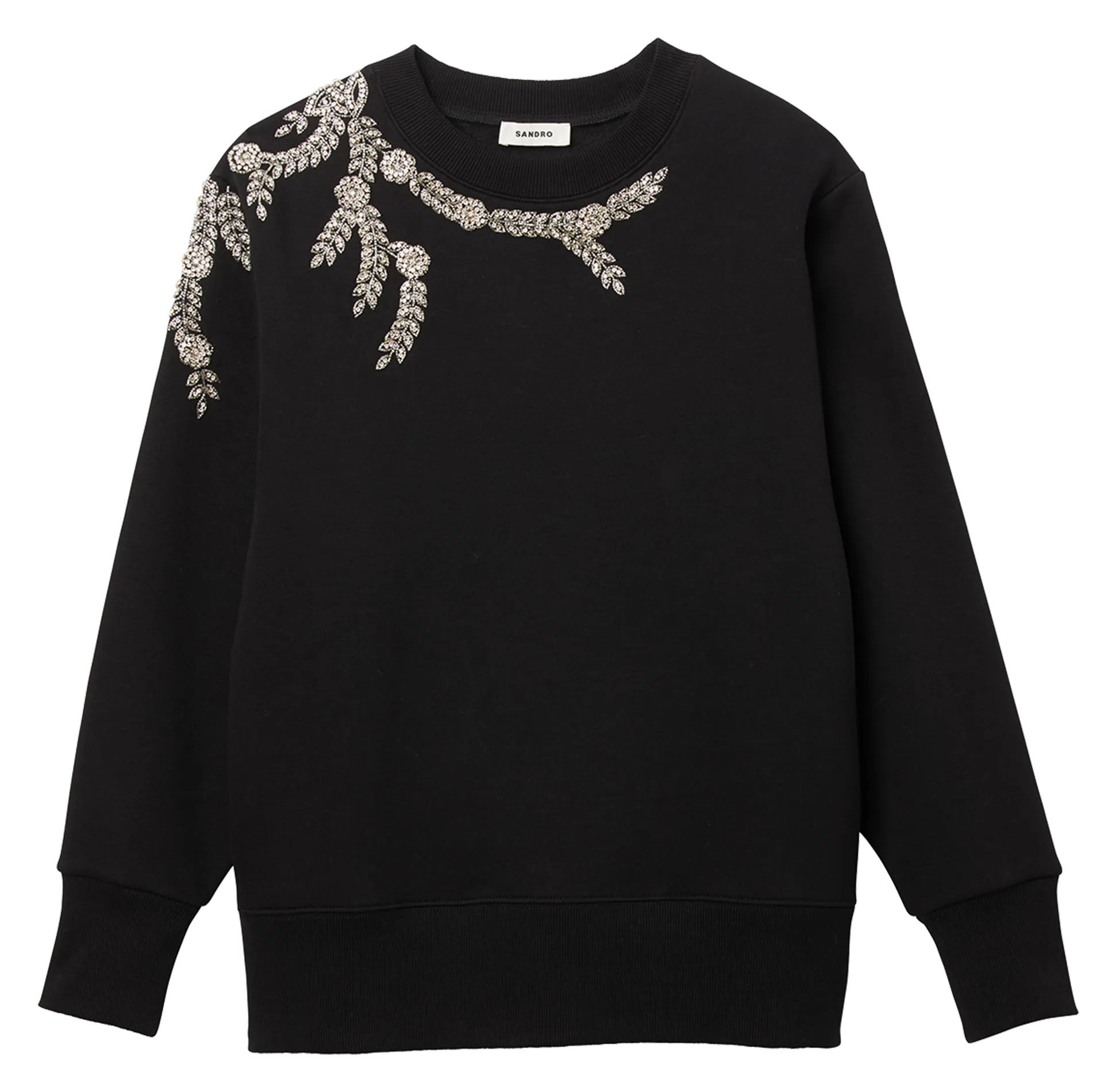 Sudadera de mezcla de algodón con cuello redondo y strass en negro