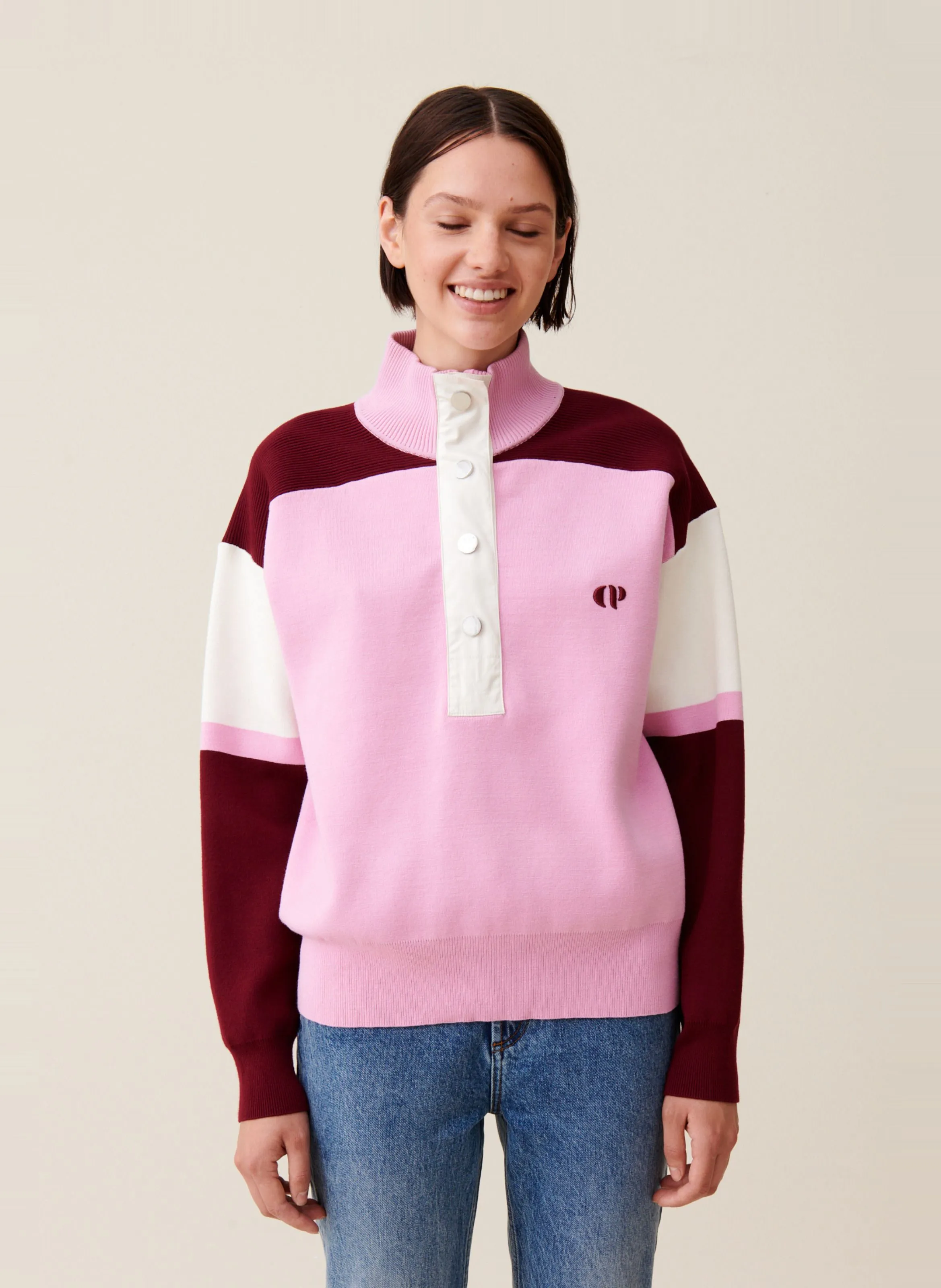 Sudadera holgada con cuello de camionero en rosa