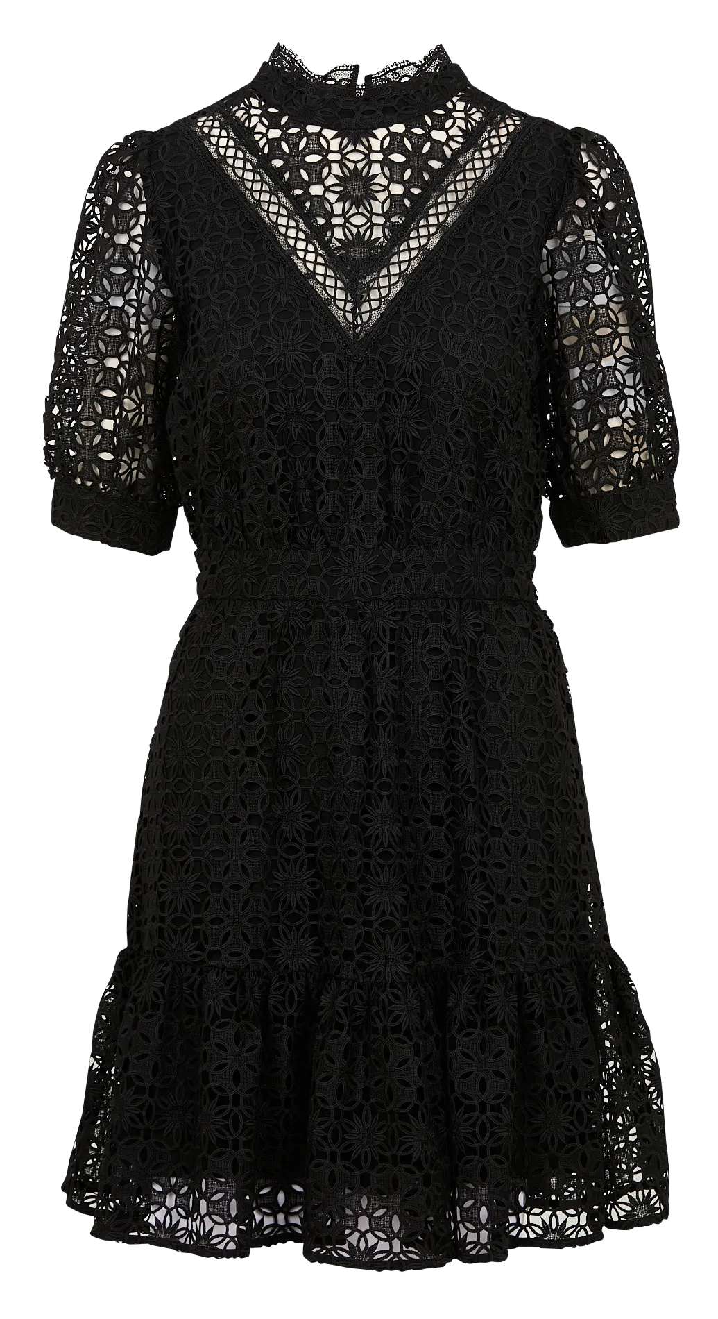 SUNCOO COROLLE - Vestido cuello redondo bordado inglés en negro