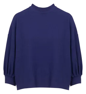 TAMARILLO - Sudadera de cuello redondo con aspecto de nido de abeja de mezcla de algodón en azul