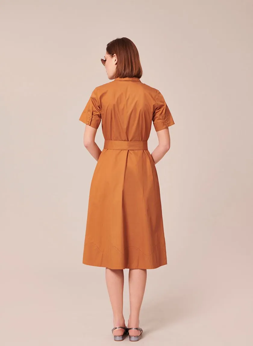 TARA JARMON RETRONIE - Vestido camisero midi de algodón orgánico en marron