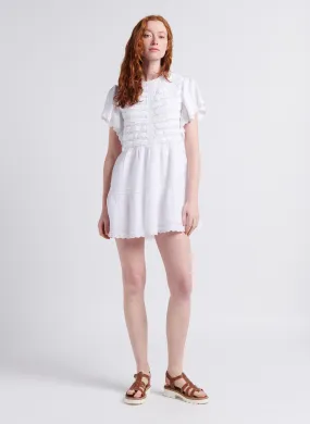 THE NEW SOCIETY DOWNEY - Vestido corto recto con cuello redondo de lino en blanco