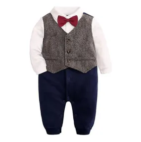 Toddler Baby  British Gentleman Bow Tie Short-sleeved Romper Pullover Suit