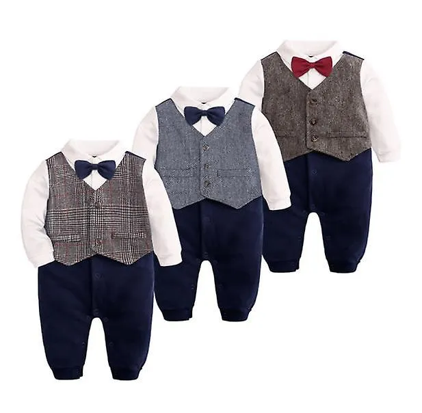 Toddler Baby  British Gentleman Bow Tie Short-sleeved Romper Pullover Suit