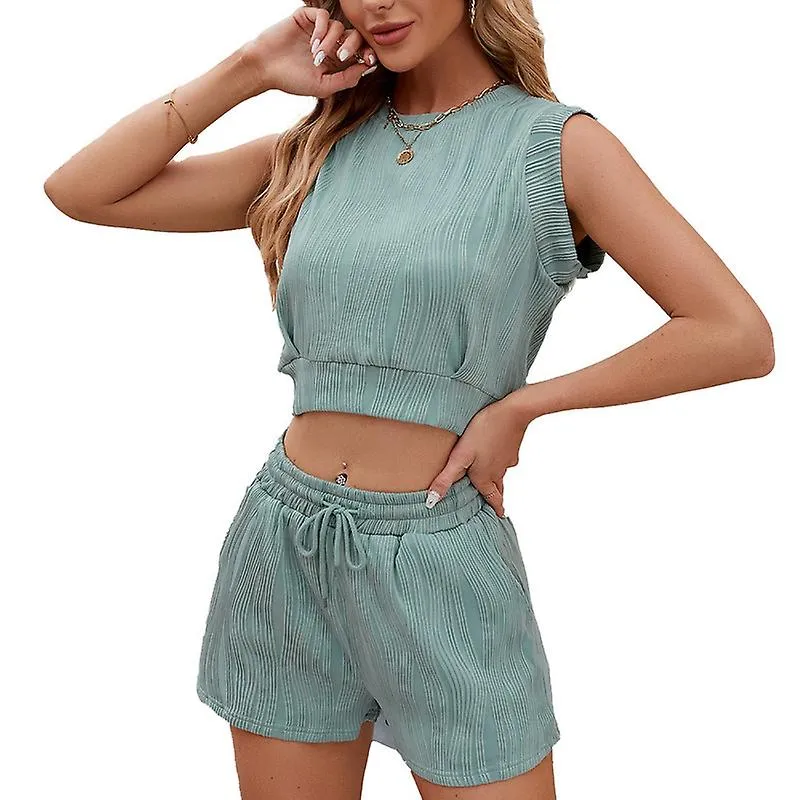 Women 2 Piece Outfit Sets Summer Sleeveless Crop Lounge Set