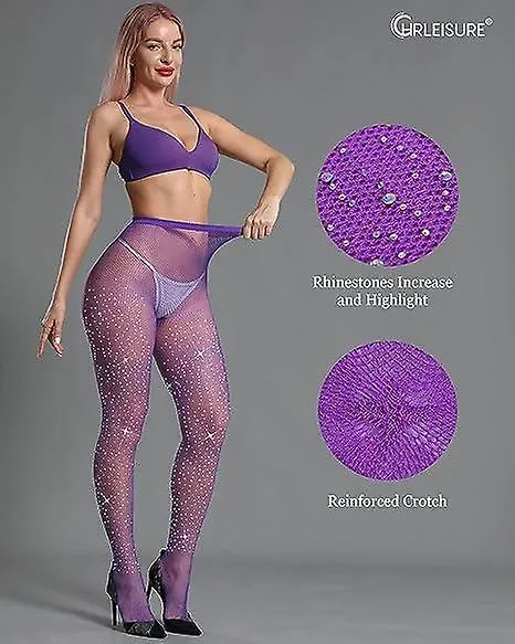 Women's Sparkle Rhinestone Fishnets, Sexy Sparkly Glitter Party Concert Outfit Fishnet Stockings