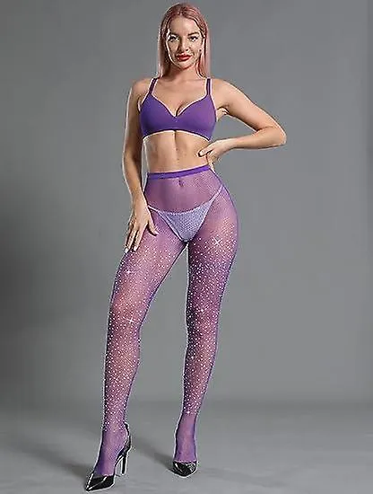 Women's Sparkle Rhinestone Fishnets, Sexy Sparkly Glitter Party Concert Outfit Fishnet Stockings