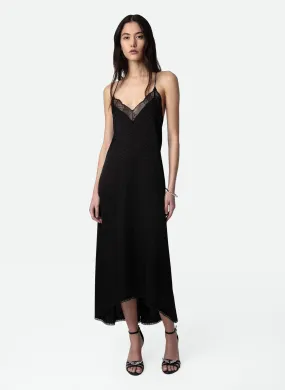 ZADIG&VOLTAIRE RISTY - Vestido largo de seda jacquard con cuello de pico en negro