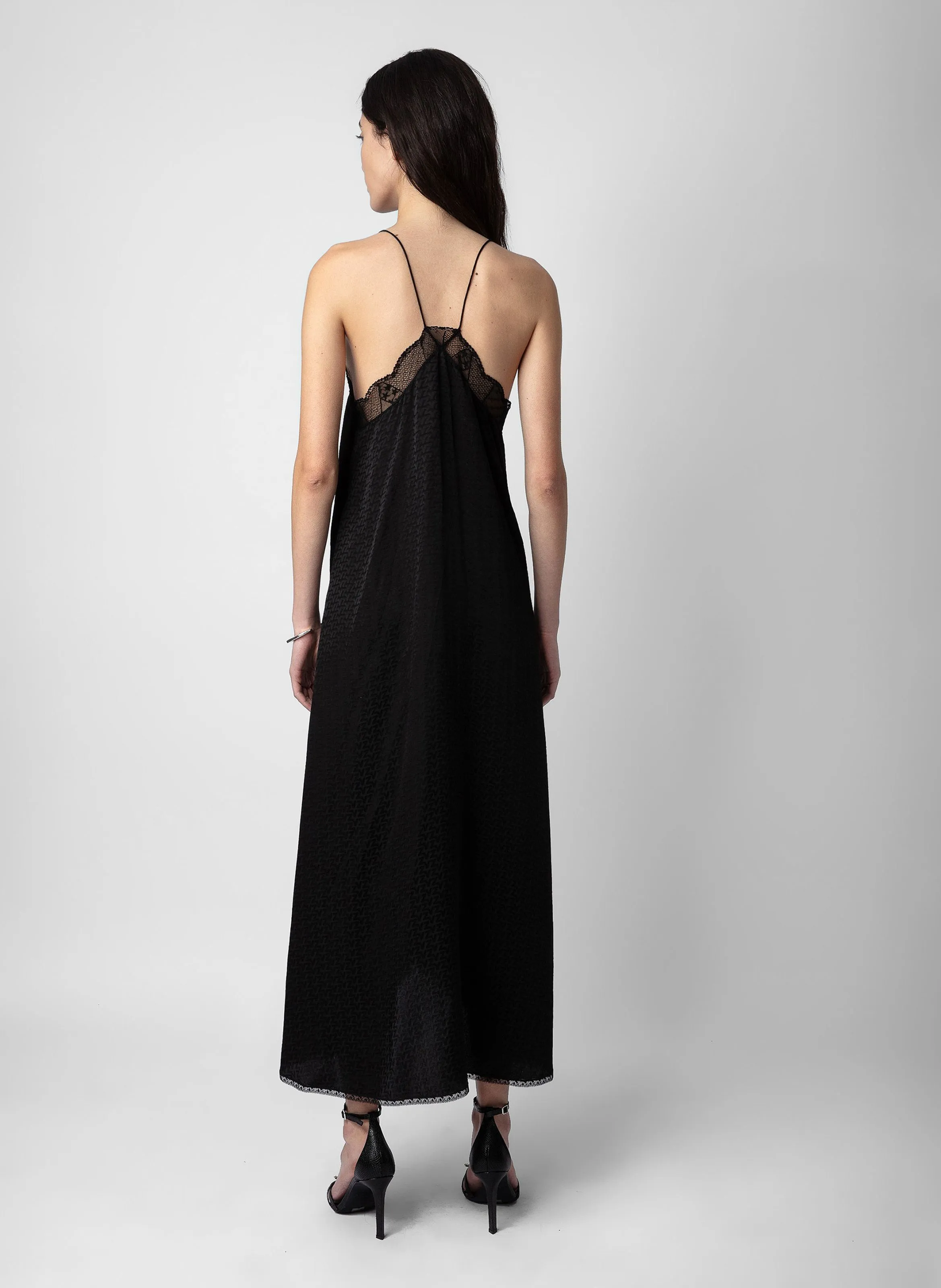 ZADIG&VOLTAIRE RISTY - Vestido largo de seda jacquard con cuello de pico en negro