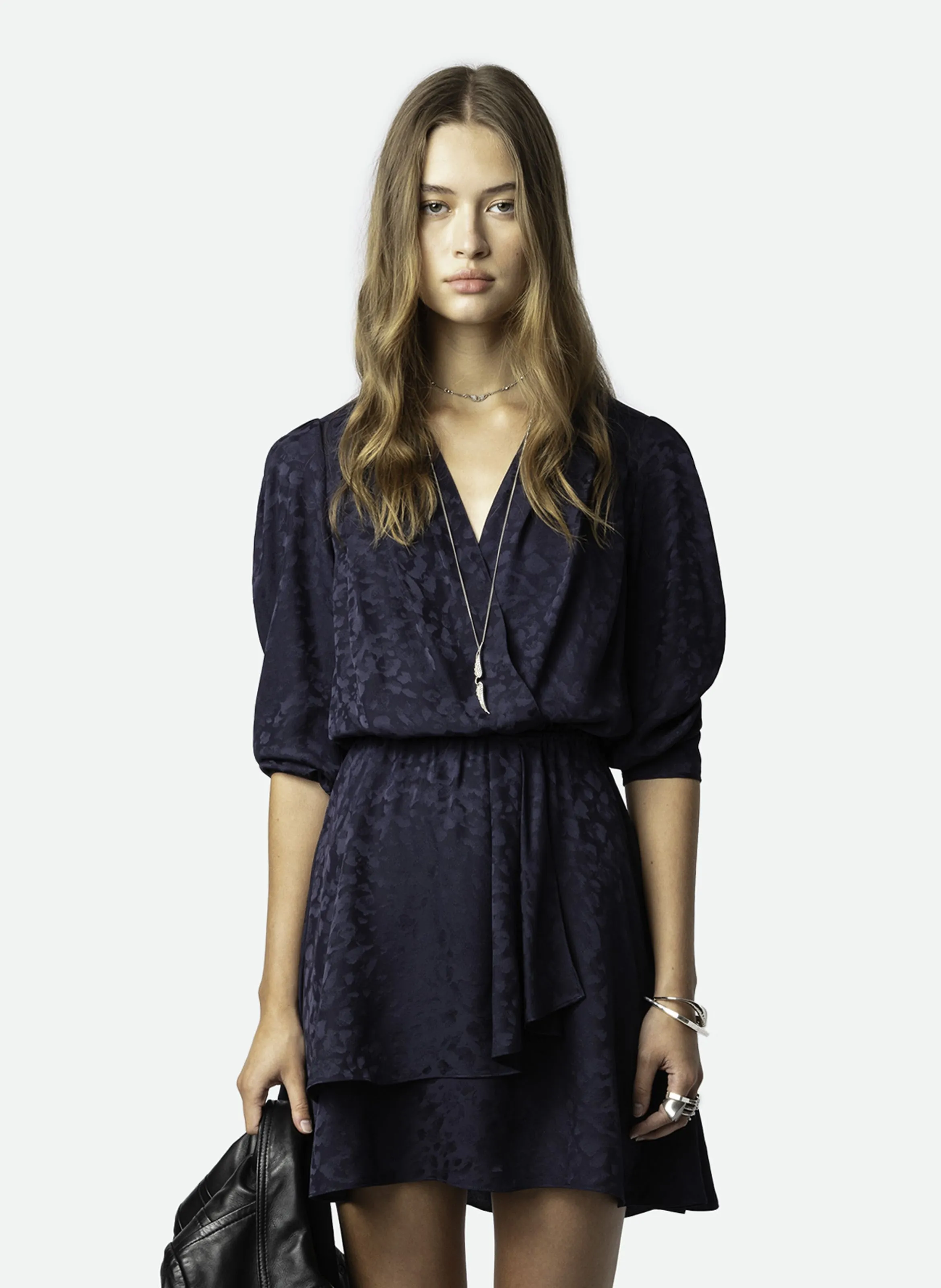 ZADIG&VOLTAIRE ROGERS - Vestido corto de seda estampado con cuello en V en azul